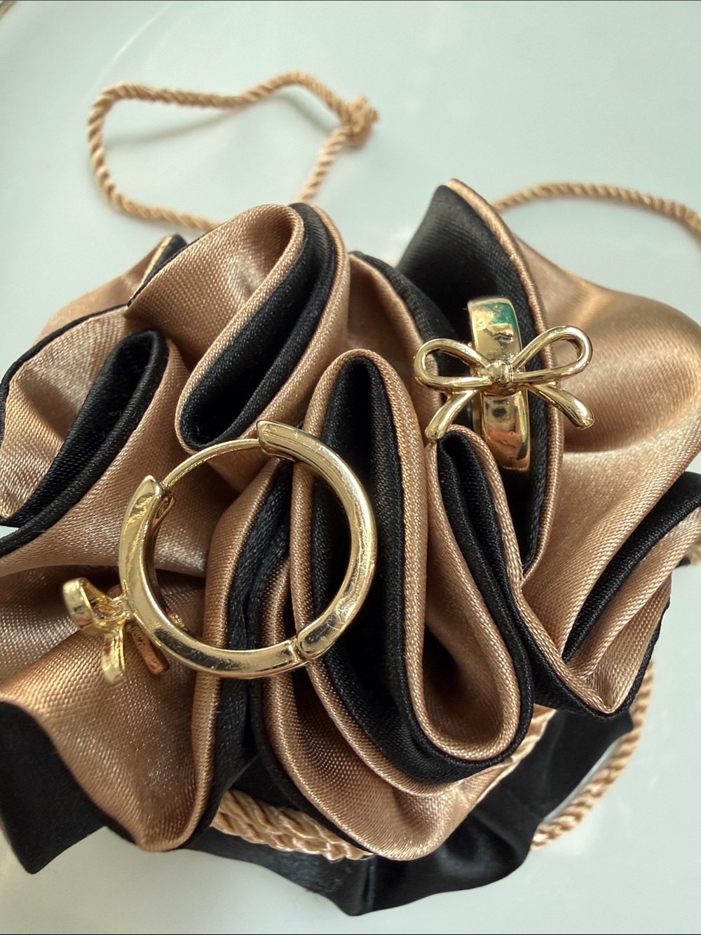 Nordstrom Gold Bow Hoop Earrings Dainty Ribbon Huggie Hoops NWOT